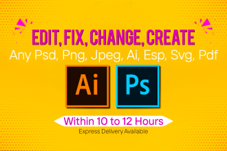 do any adobe illustrator, photoshop work within 10to12hours
