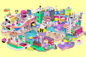 draw a funny isometric where is waldo style illustration