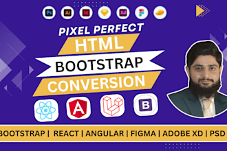 convert figma xd psd to html react angular responsive bootstrap