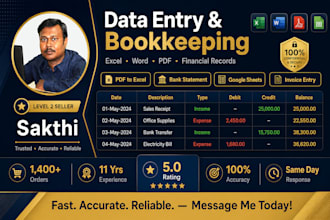 excel word PDF data entry and bookkeeping services
