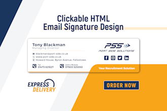 design modern clickable HTML email signature for gmail and outlook