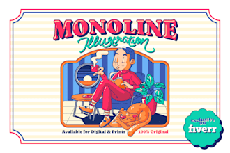 create a unique cartoon monoline illustration