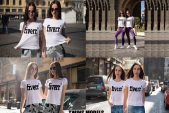 place your logo design on different female tshirt  mockup
