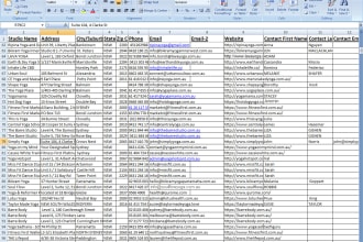 create 100 australian or US new yoga studios database
