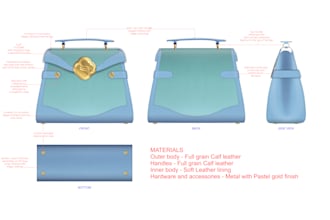 design trendy handbag, purse, tote bag with full tech pack