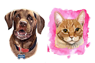 paint dog, cat or any pet portrait using watercolor