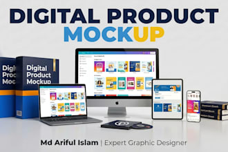 design premium digital product mockup, online course ecover bundle and 3d mockup