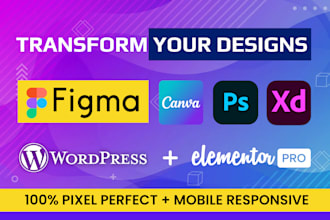 convert figma to wordpress, PSD to wordpress, canva to wordpress with elementor
