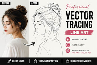 draw into vector line art of any image, logo and product