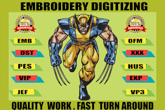 do embroidery digitizing logo  in dst pes ofm in 1 hour