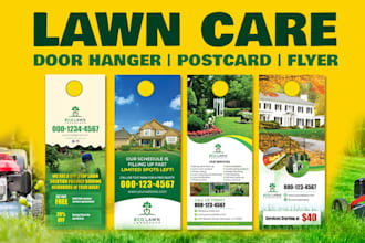do lawn care door hanger postcard and flyer design