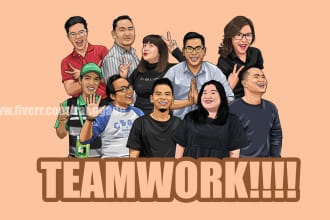draw your team or group to cartoon portrait