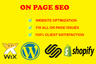 do website on page SEO on wordpress, shopify, wix, squarespace, php