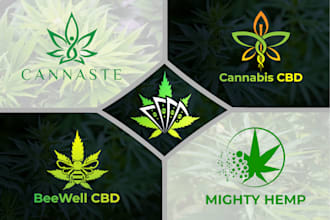 unique cannabis natural hemp cbd oil and medical logo