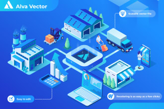 create vector isometric illustration for website and app