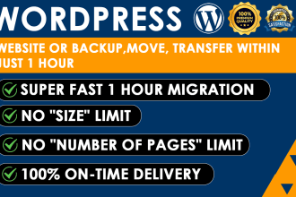 transfer website, backup wordpress or move wordpress in 12 hours