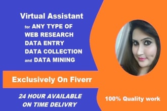 be your virtual assistant for data entry, web research,excel entry