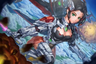 make anime character concept art, illustration work, r18