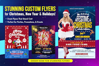 design custom flyers for christmas, new year, and halloween