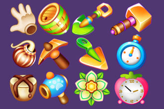 create 2d game ui and game icon, object, props, 2d art