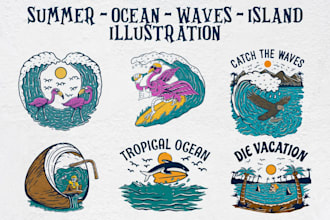 create summer, ocean, waves, islands illustrations and more