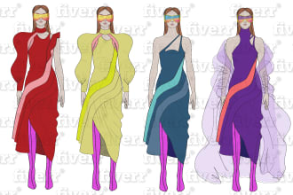 do fashion design and illustration on figure by hand