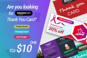 design product insert, thank you card, amazon gift card etc