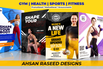 design sport gym fitness flyer, social media posts, party event club poster epk