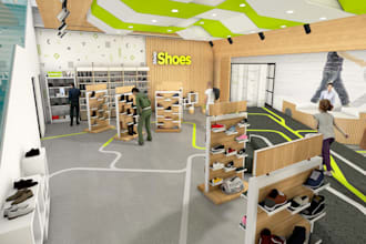 do 3d interior for your commercial store, shop, retail
