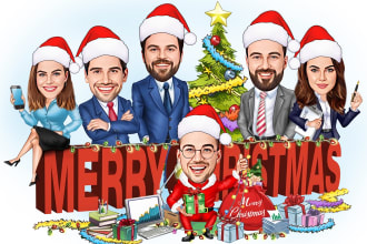 make christmas caricatures for office group, real estate