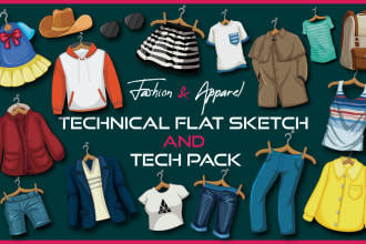create technical sketch and tech pack for clothing brand