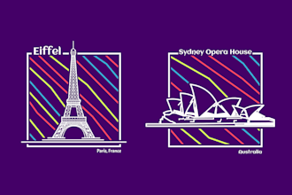 draw buildings into colorful line art