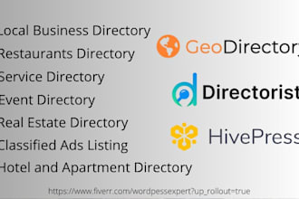 design or develop directory website using geodirectory, directorist and hivepres