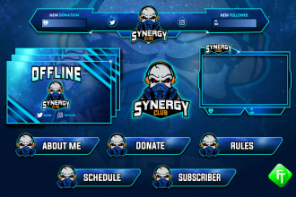 do awesome twitch overlay, screens, panels, logo for your stream
