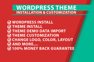 install wordpress theme and do themeforest theme demo import, customize theme