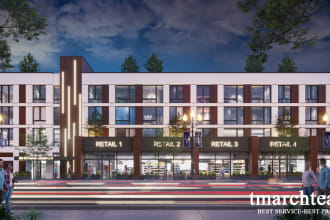 create 3d model and render one exterior view with landscape