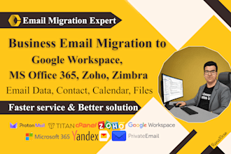 setup business email and migrate data to google workspace, office 365 or zoho