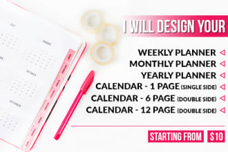 design professional yearly planner or calendar
