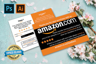 design amazon thank you card, product insert, package insert under 6 hours