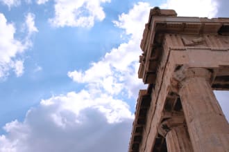voiceover an ancient greek script with deep tone