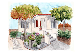 create a watercolor house portrait or buildings