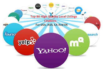 do 80 local listings citations uk,ca,aus and usa