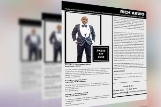 design eye catching press kit, media kit, one sheet, epk