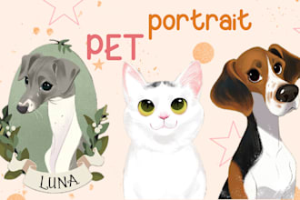 draw a cute pet , dog, cat portrait illustration