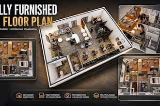 create fully furnished 3d floor plan
