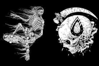 draw custom dark art horror illustrations for t shirt design