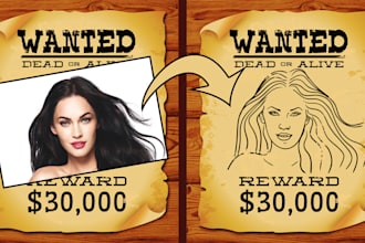 make wanted poster in line art with your face
