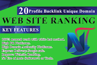 give 20 profile backlinks on 20 high authority da50 domains