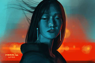 draw digital portrait in semirealistic style