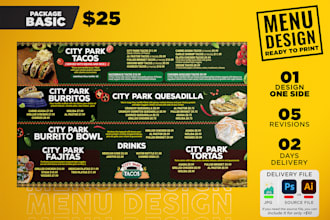 professionally design restaurant menu ready to print